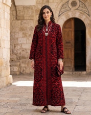 Palestinian Tatreez Dress - Black Cross Stitch Maxi Thobe - Embroidered Abaya
