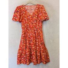 SHEIN Floral Dress Women's Small Red Flutter Sleeve Ruffle Hem V-Neck Mini