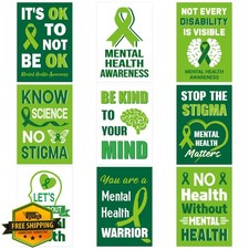 BeYumi 9pk Mental Health Awareness Green Ribbon Posters School Decor