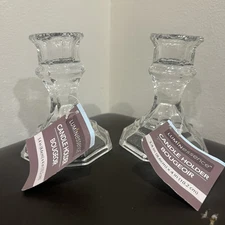 Set of 2 Glass Crystal Decorative Candlestick Holders Hol Porta Vela Candle 4” T