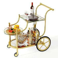 3-Tier Home Bar Serving Cart on Wheels with Mirrored Shelves for Kitchen