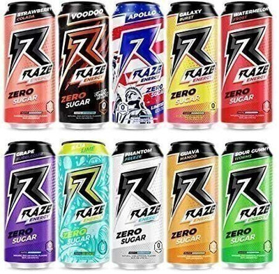 Raze Energy Zero Sugar 16 oz Cans Random Flavors (All Flavor Pack - 12  Cans)