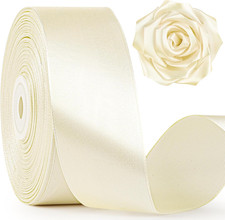 1-1/2 Inch Wide Ivory Satin Ribbon, 50 Yards Solid Polyester Fabric Ribbon for R