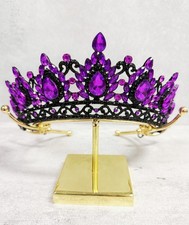 Purple crystal tiara, Black tiara, Gothic bridal headband, Costume Tiara Crown