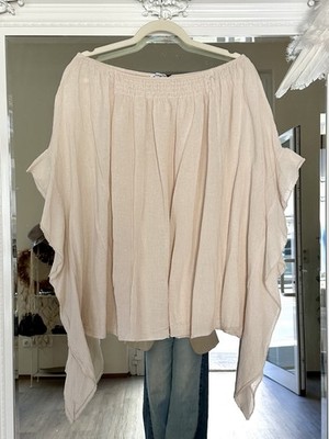 Italy Damen Bluse Volants Oversize Hängerchen 34-46/48 Beige
