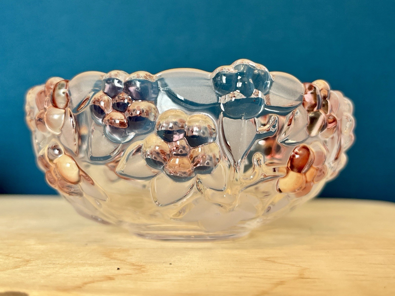 Walther Glass Carmen Rose Crystal Basket & Bowl Set German Floral Glass VGC image 5