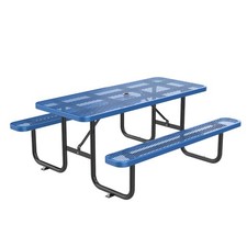 96" Blue Rectangular Outdoor Picnic Table W/ Umbrella Hole for Patio Garden Yard