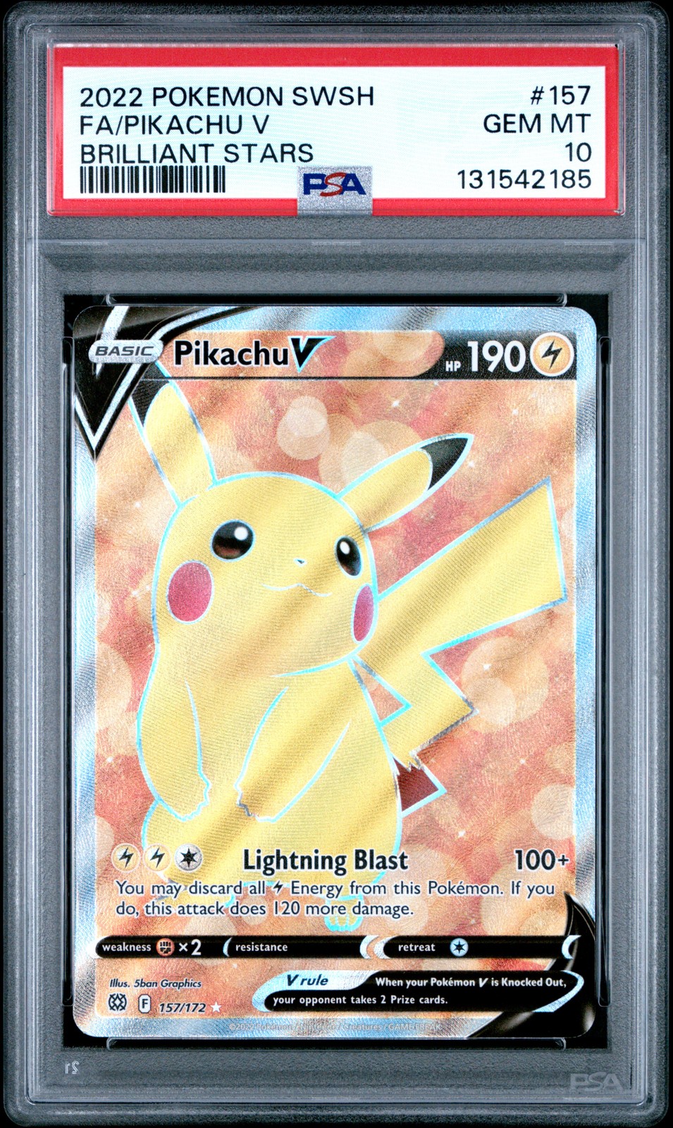 2022 POKEMON SWORD & SHIELD BRILLIANT STARS #157 FULL ART/PIKACHU V PSA 10
