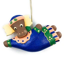 Moose Christmas Tree Ornament - Hand Painted Carved Albesia Wood (Holiday Moose)