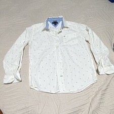 Tommy Hilfiger Men's M White/Blue Polka Dot Cotton Button-Down Shirt