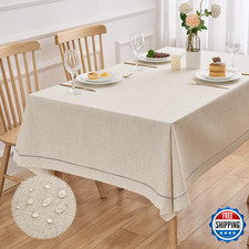 Zdolmy Natural Flax Linen Tablecloth Undyed Rectangle Hemstitch Table Cover For
