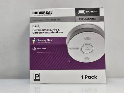 USI ELECTRIC Universal Security Instruments 3 in 1 Combo Smoke, Fire & Carbon Monoxide Alarm