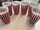 Vintage Hazel Atlas Platonite Milk Glass Tumblers Red White Candy Stripe Set 6