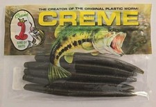 Creme Lure 5" Soft Plastic Jerk Bait ~ green pumpkin ~ 5 pack  Great for Bass!