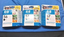 Lot of 3 HP 56 Black 57 Tri-Color Ink Cartridges Factory Sealed 2006