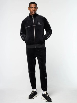 SET Sergio Tacchini Lioni Men's Black Velour Tracksuit Size XL