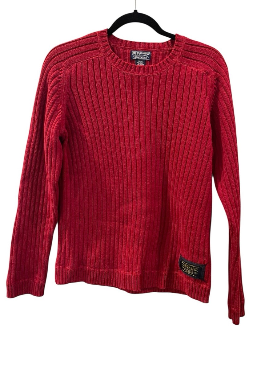 Polo Jeans Company Ralph Lauren MFG Mens Red Pullover Cable Knit Sweater  Medium