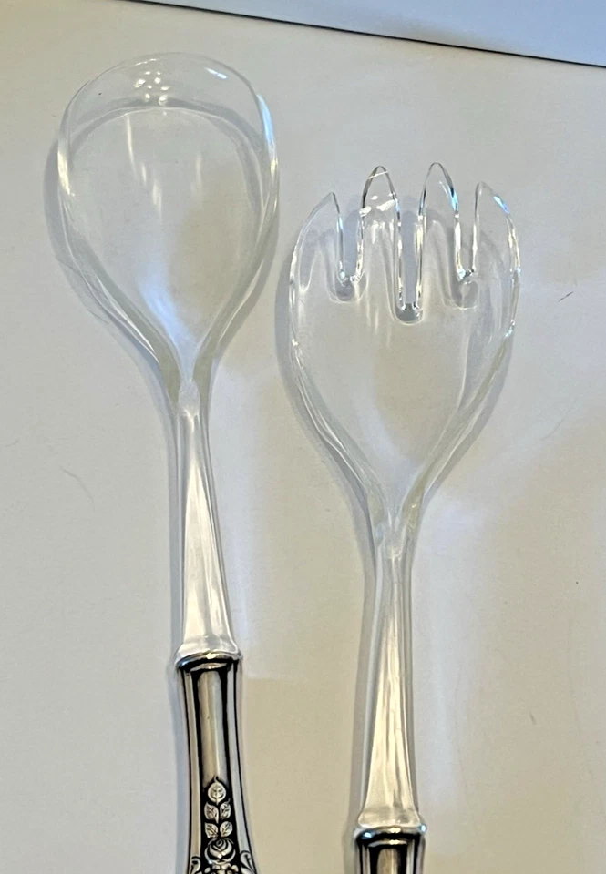 JUEGO DE SERVIR ENSALADA CON MANGO DE PLATA ESTERLINA ROSA MILBURN WESTMORELAND 2 piezas Foto 4 de 4