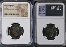 Roman Emperor Augustus Octavian 27BC-14AD Coin NGC Posthumous under Tiberius As