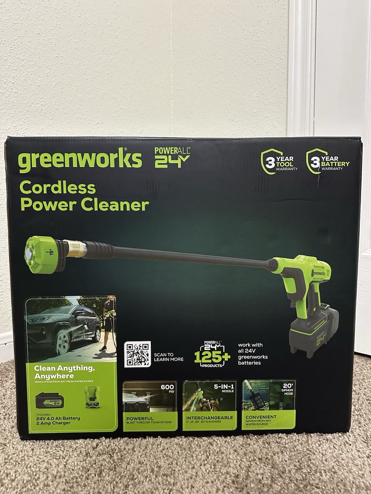 Greenworks 24V 600 PSI Power Washer 4Ah USB Battery Charger 