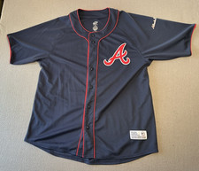 Atlanta Braves Jersey Men XL Navy Blue Red Mesh MLB Baseball Dynasty Series