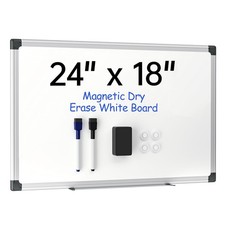 24" x 18" Magnetic Whiteboard for Wall, Dry Erase Board with Silver Frame, Ha...