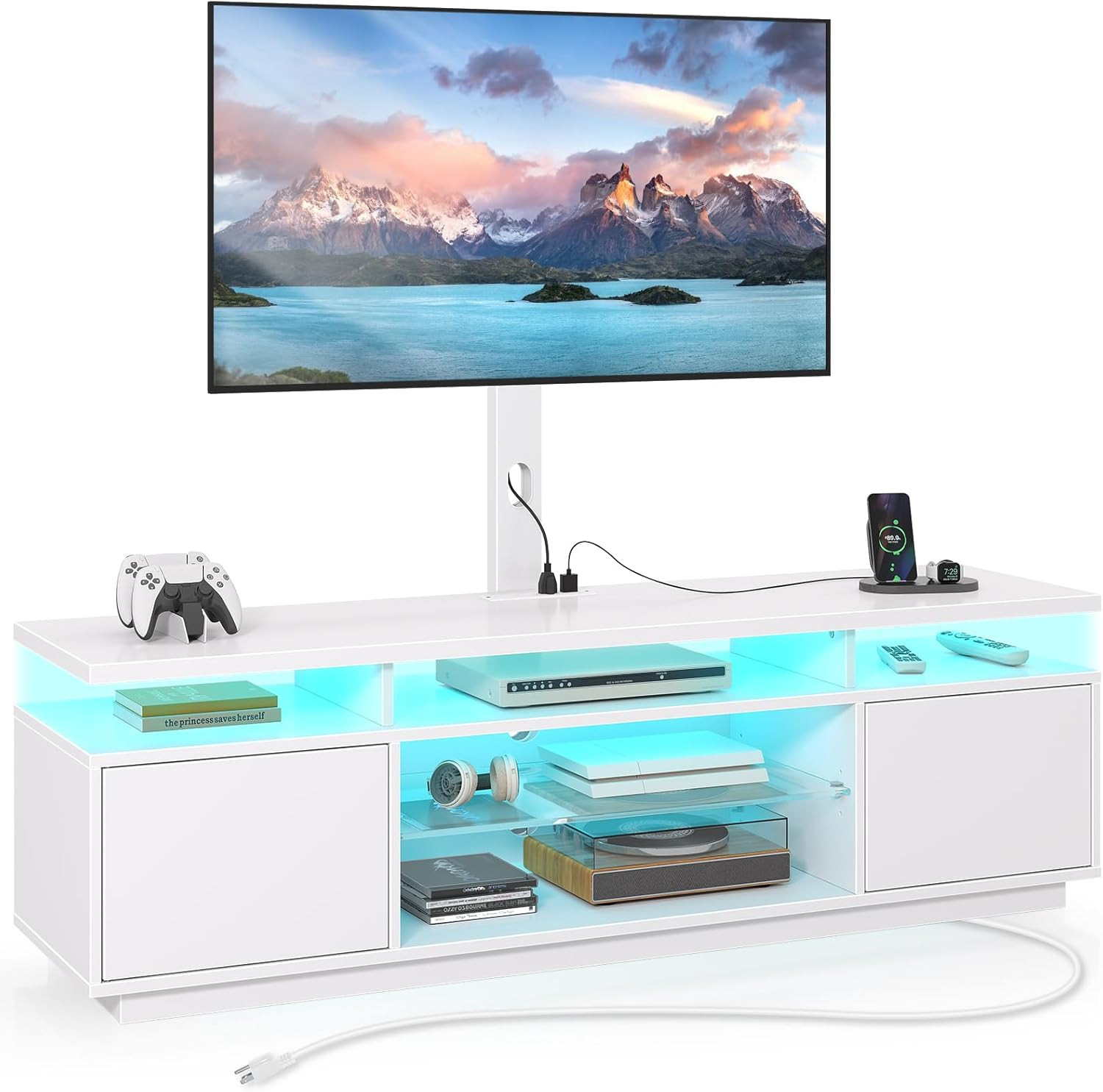 With Mount And Power Outlet 51.2", Swivel Tv Stand Mount For