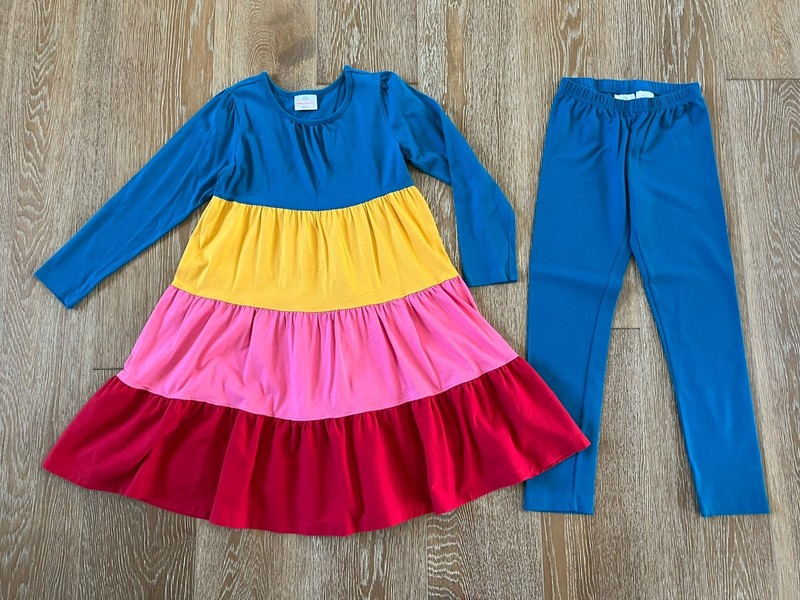 Hanna Andersson Girls Colorful Dress And Leggings Set Size 140/US 8 EUC