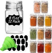 Set of 12 Square Glass Jars with Airtight Lids 8 Oz , Pantry Canisters for