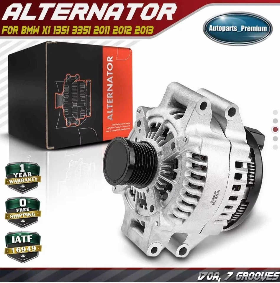 New Alternator for BMW E84 X1 2013 135i 335i 170A 12V CW 7-Groove Clutch Pulley - Image 2 of 4