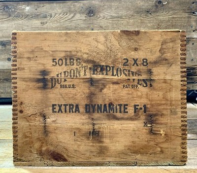 Vintage DuPont Expl., Extra Dynamite F-1, 50lbs. Wood Crate, 2 X 8