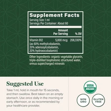 Global Healing - Organic Vitamin B12 5000 MCG Sublingual Liquid - Methylcobal...