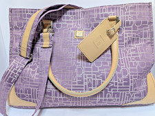 DVF Diane von Furstenberg Purple Monogram Canvas Laptop Travel Tote Bag XL 18"