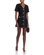 AQUA Tweed Lace Trim Short Sleeve Dress - Black - XS NWI