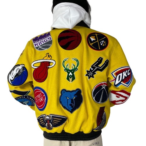 Męska skórzana kurtka Varsity Jeff Hamilton Style NBA Team Patch wełniana i skóra jagnięca - Zdjęcie 24 z 49