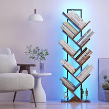 9 Tier Floor Standing Bookcase, Tree Book Shelf with LED Lights