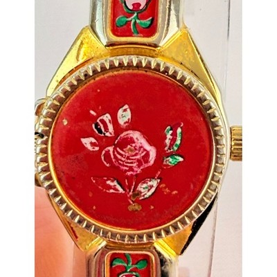 Vintage Geneve Quartz Swiss Made Secret Watch Floral Enamel Bangle Bracelet Vintage Geneve Quartz Swiss Made Secret Watch Floral Enamel  main image 4