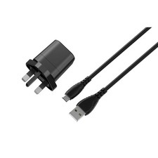 USB Mains Charger 5W + Micro USB Cable 1m Power Adapter Plug Android Black.