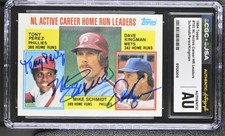MIKE SCHMIDT TONY PEREZ DAVE KINGMAN SIGNED 1984 TOPPS #703 CGC X JSA AUTO