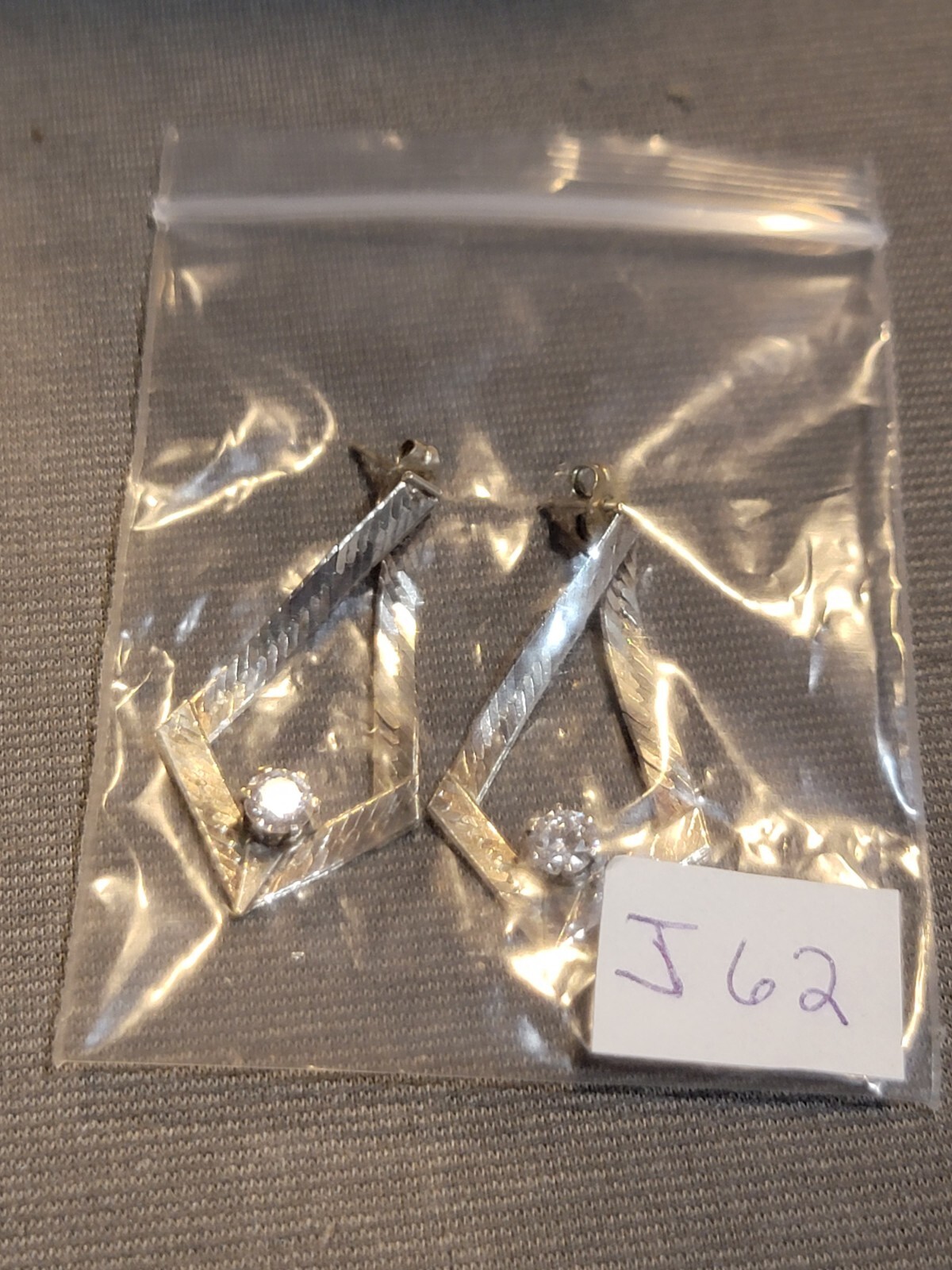 Silver Tone Triangular Herringbone Pierced Earrin… - image 8