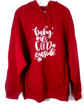 Gildan Hooded Sweatshirt Women Size 2XL Red Heather BABY IT'S COLD OUTSIDE New