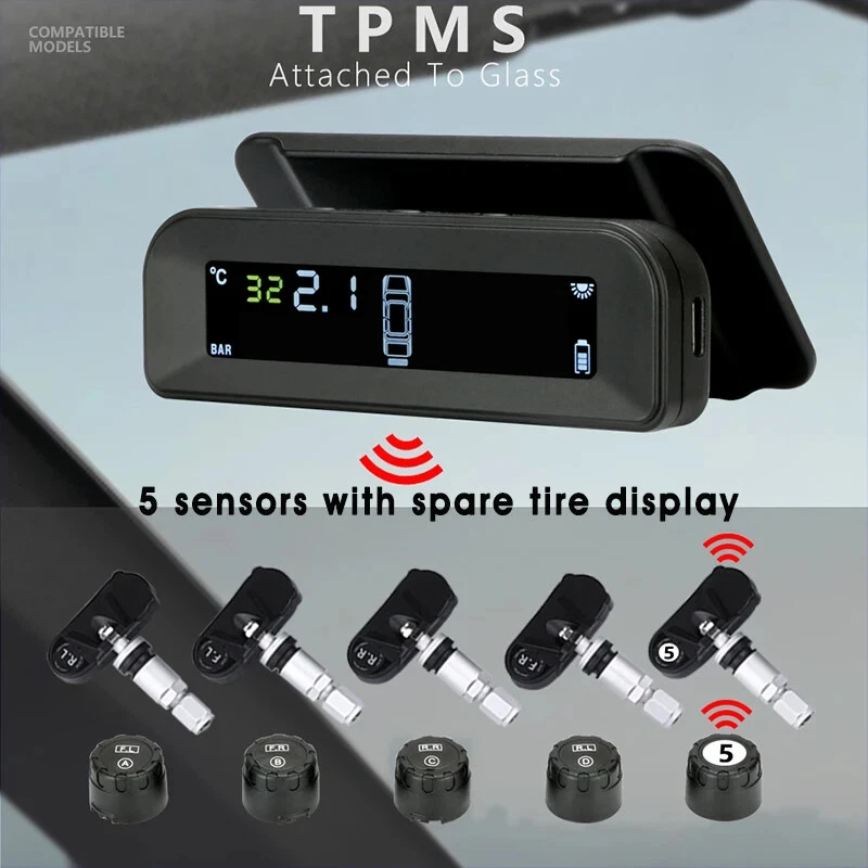 TPMS Wireless HD Solar Charge Car Tire Pressure Alarm Monitor System Display - Image 3 of 4
