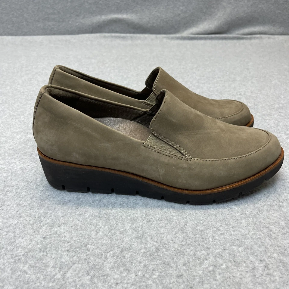 Earth 鞋女式 9.5 卡其色苏黎世伯尔尼麂皮绒楔形懒人鞋 100% 可回收 — 第 3/4 张图片