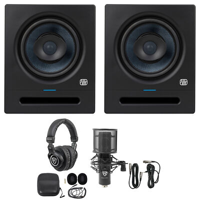 (2) Presonus Eris Pro 8 Powered 8'' 2-Way Studio Monitors Speakers+Headphones+Mic
