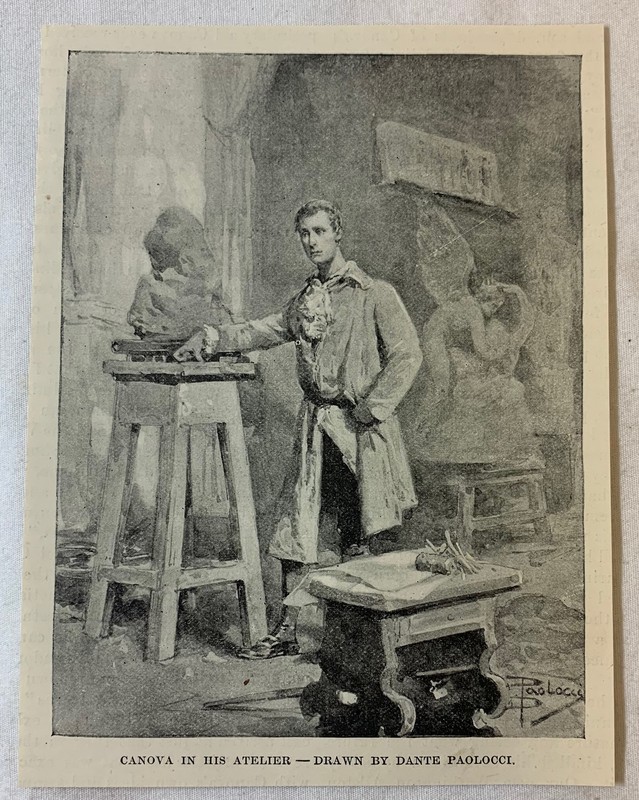 1894 magazine engraving~ ANTONIO CANOVA IN HIS ATELIER
