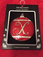 Round Letter X Red Holiday Ornament Harvey Lewis Crystals from Swarovski