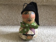 Hand Painted Gourd Elf Ornament Folk Art by Karenlee Spencer 2012 FREE SHIPPING