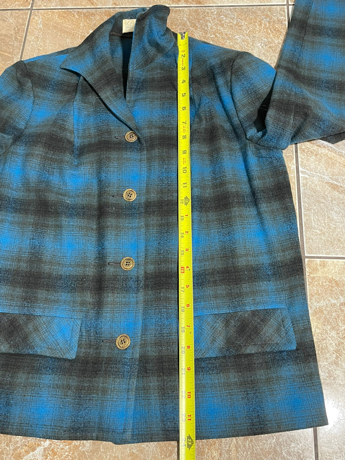 Vintage PENDLETON Plaid Blue Wool Button Front Sh… - image 3