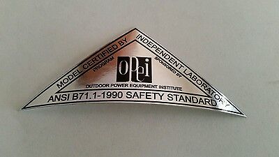Reproduction 1990 OPEI chrome safety standards adhesive decal toro. lawn-boy
