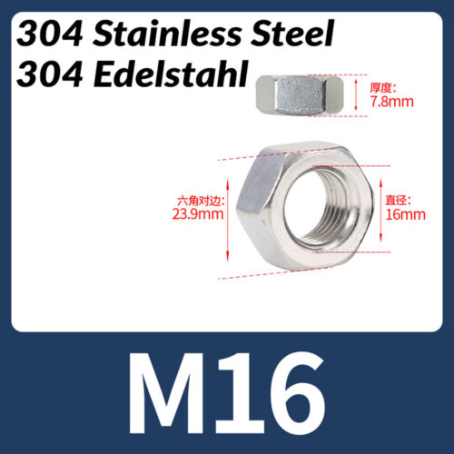 Dünn Sechskantmuttern Muttern Mutter A2(304) A4 (316) Edelstahl M2 M2,5 bis M30 - Bild 16 von 59
